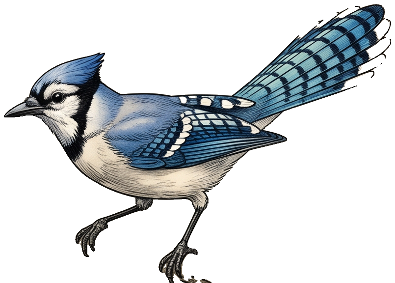 Blue jay perched, vintage scientific illustration